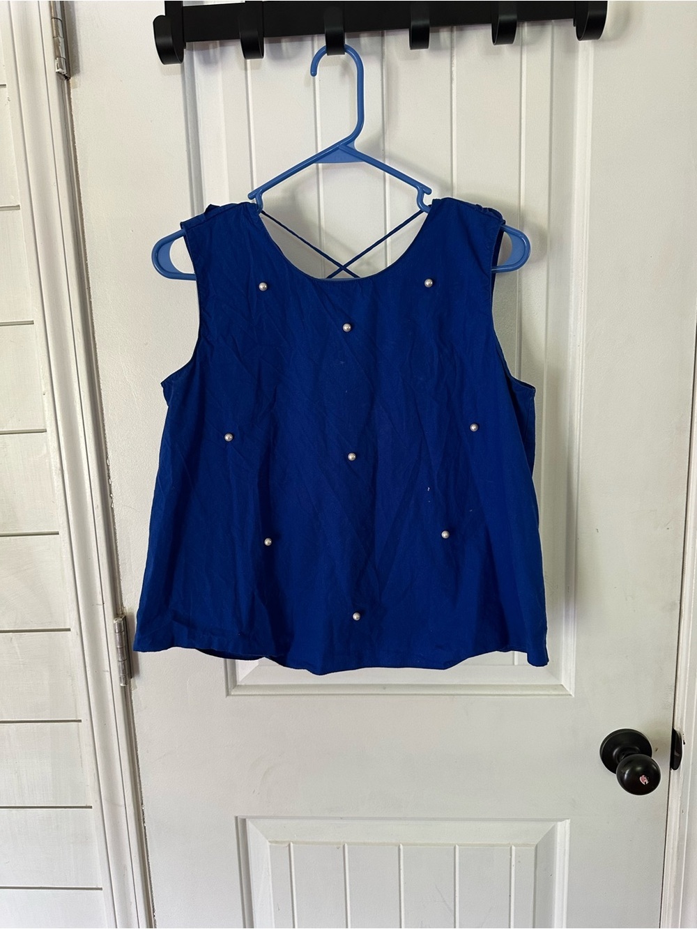 Zara Cobalt Blue Pearl-Trim Sleeveless Top